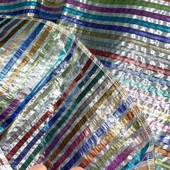 Sparkling Pastel Tablecloth Rainbow Metallic Lurex Fabric Nine Foot Diameter - Picture 3 of 6